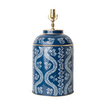 Navy & White IKat Trellis Tea Caddy Lamp