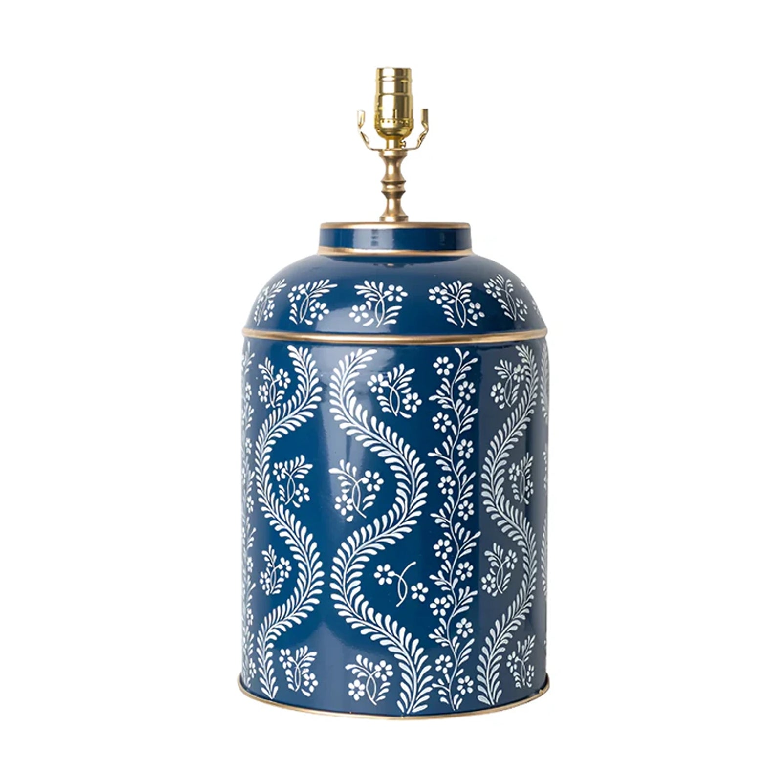 Navy & White IKat Trellis Tea Caddy Lamp