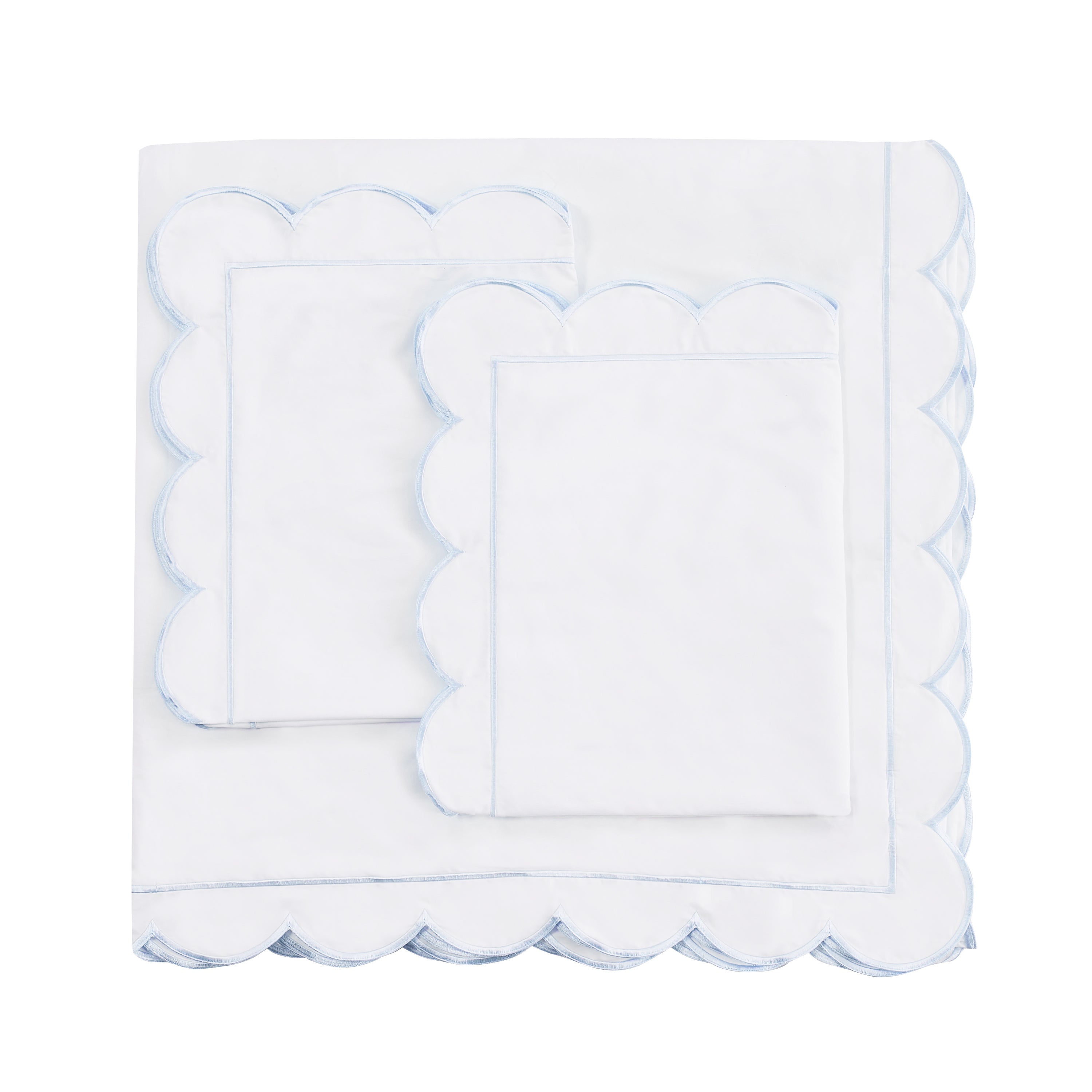 Scallop Frame Embroidered Cotton Percale Duvet Set