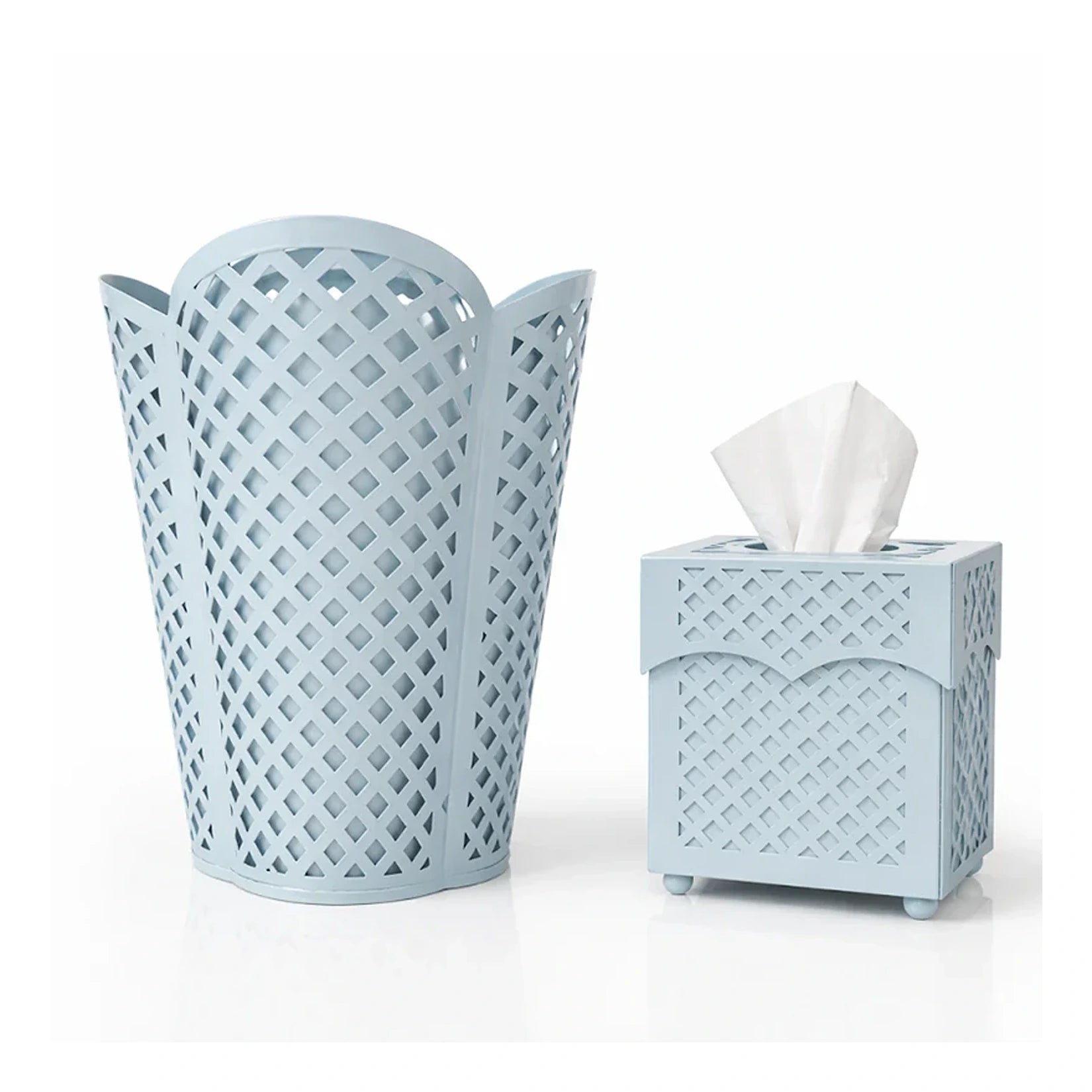 Slate Blue Lattice Wastepaper Basket & Tissue Holder