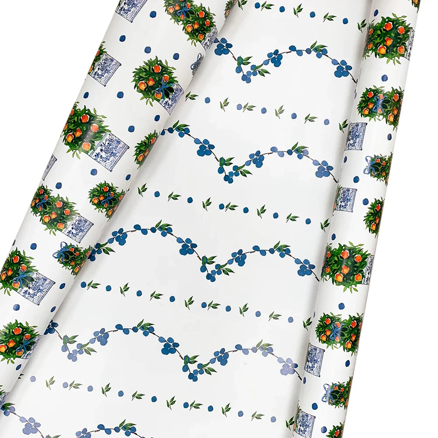 Reversible Orange Citrus Boxwood and Trellis Gift Wrap