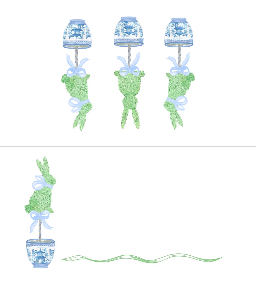 Bunny Topiary with  Blue Bow - Place Cards