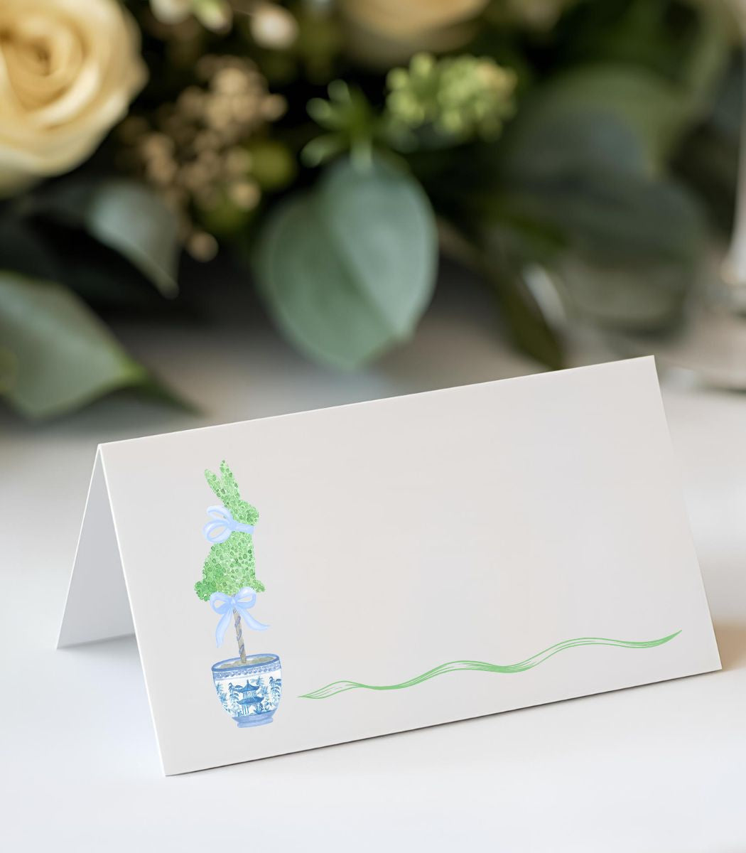 Bunny Topiary with  Blue Bow - Place Cards