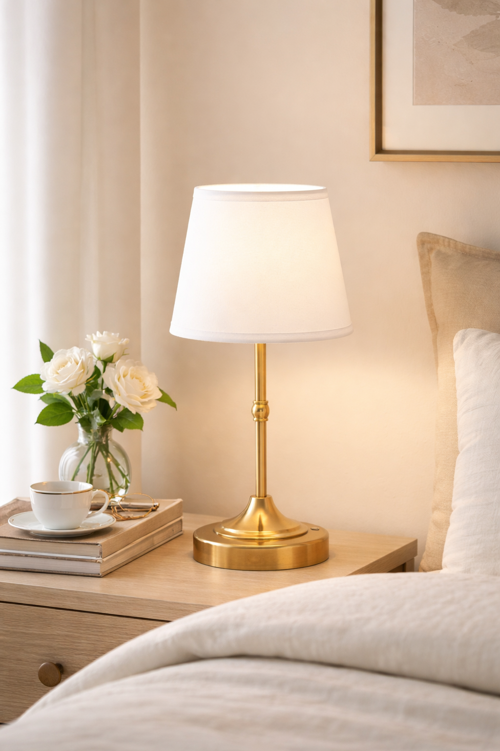 Antique Gold Rechargeable Lamp with Ivory Shade