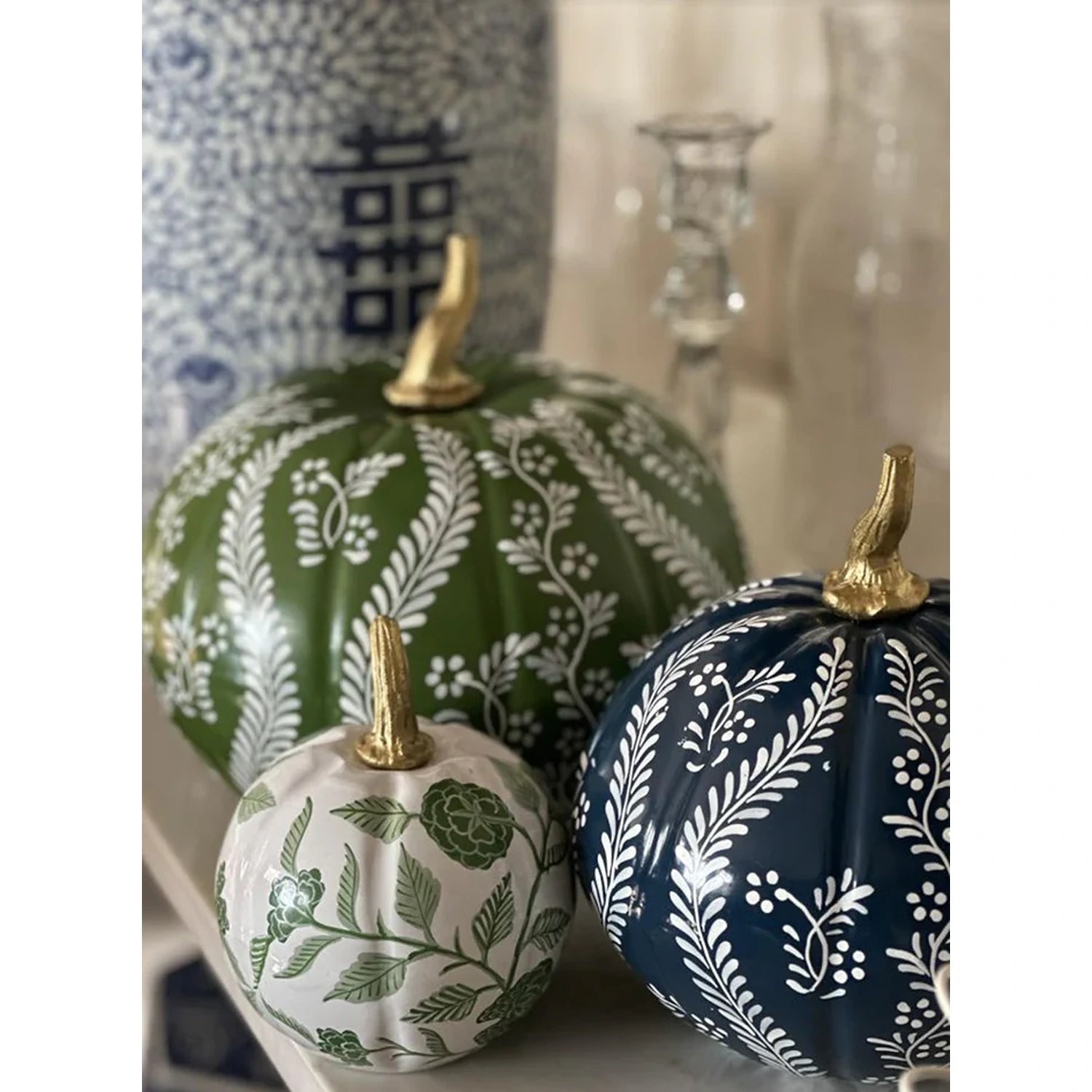 Red & White Bird & Vine Pumpkin