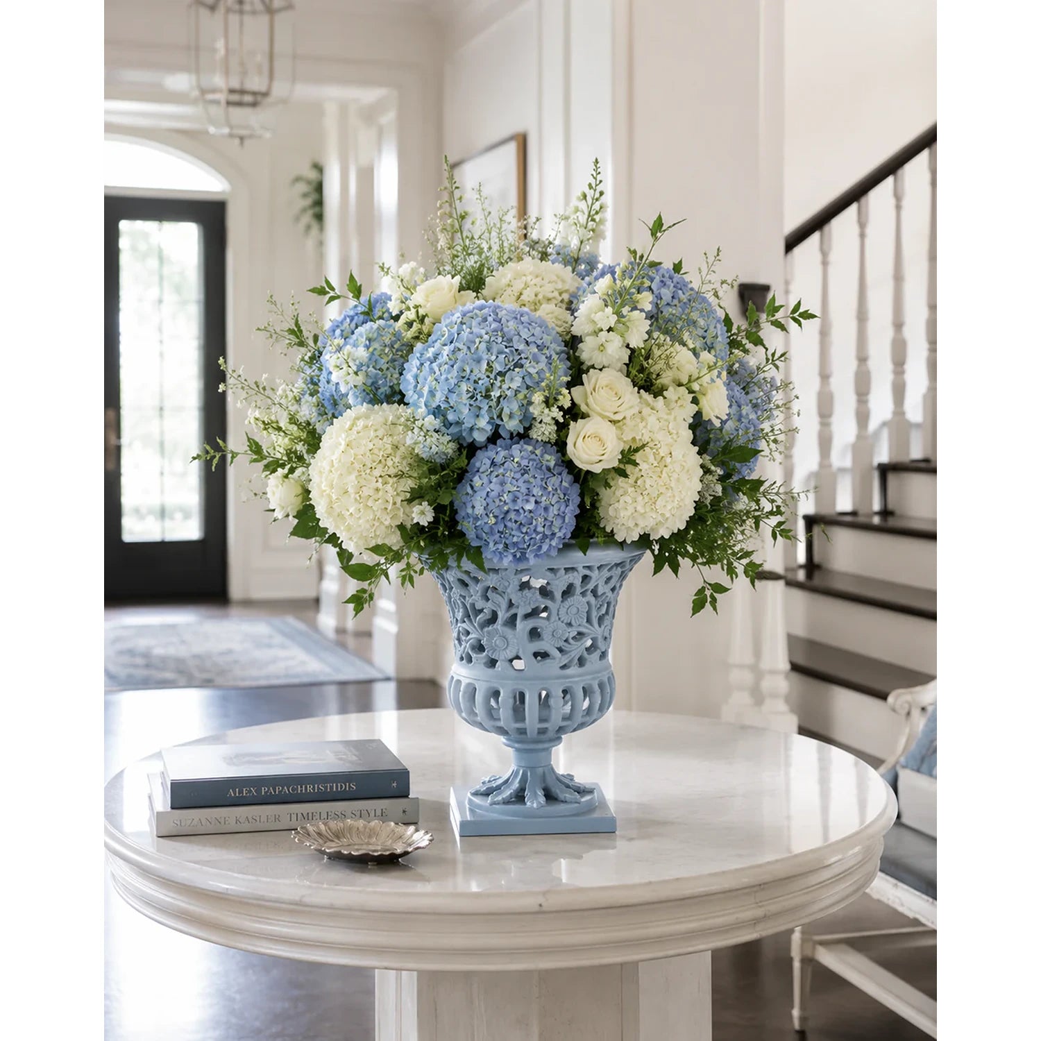 16" Soft Blue Floral Urn