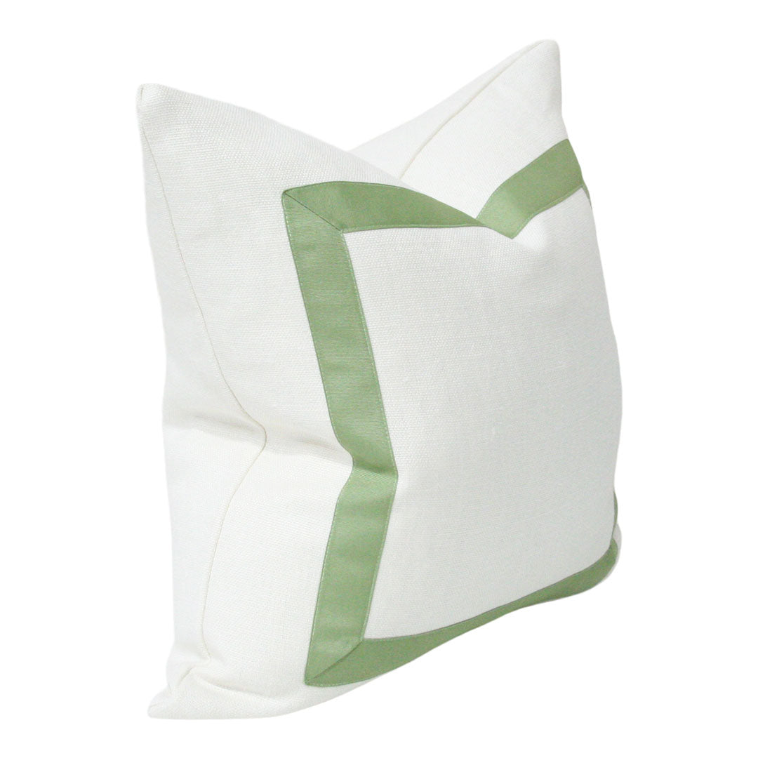 Cream Linen with Muted Green Ribbon Border (Last Chance)