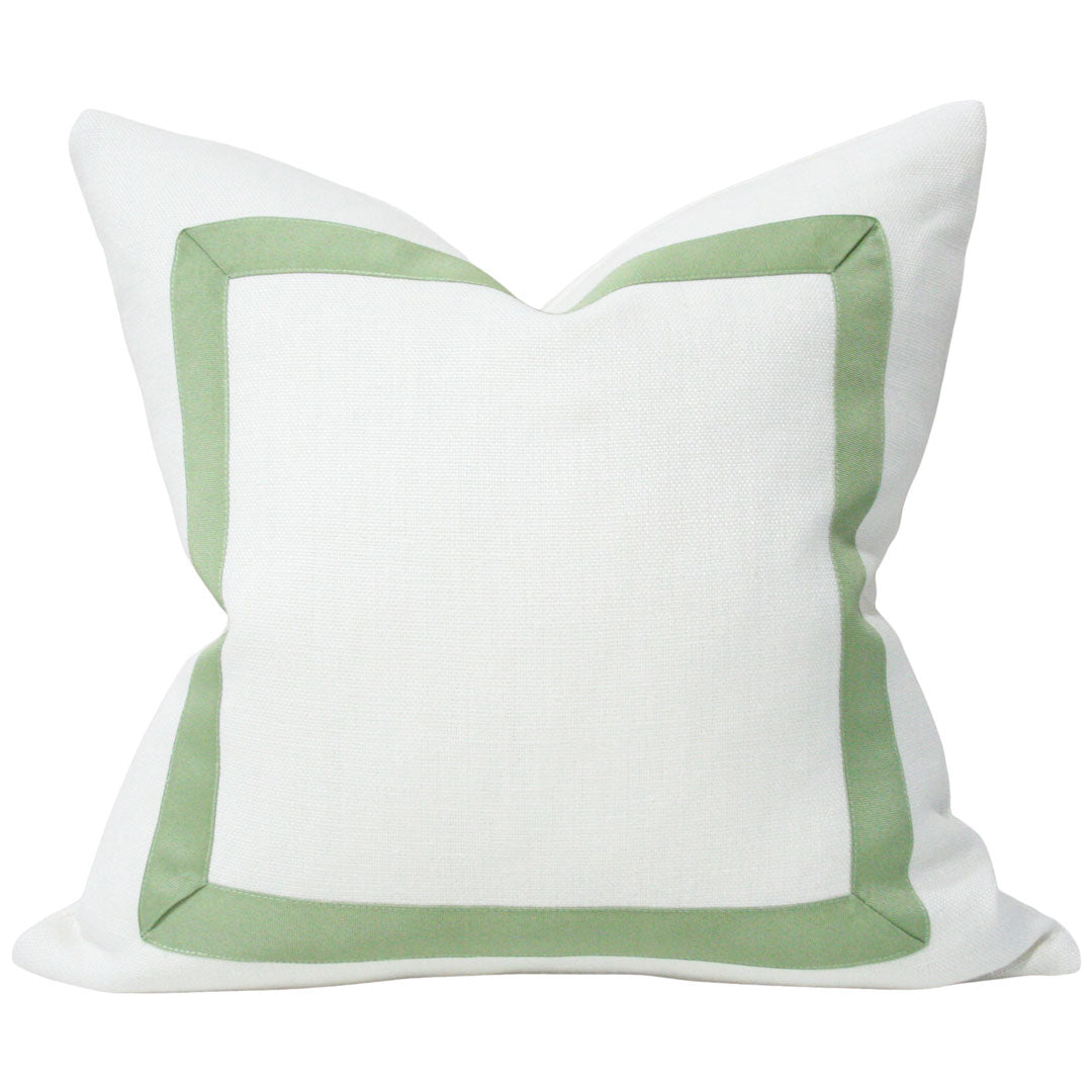 Cream Linen with Muted Green Ribbon Border (Last Chance)