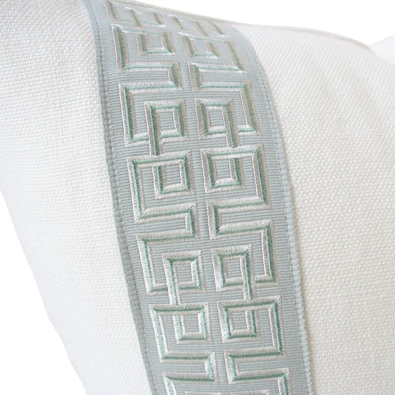 Cream Linen with Muted Aqua Fretwork Trim (Last Chance)