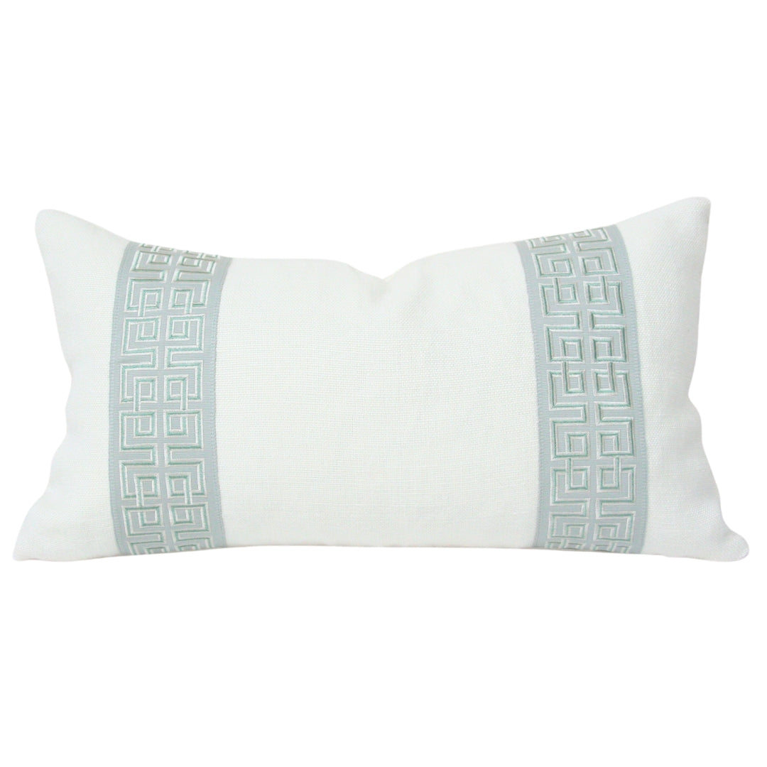 Cream Linen with Muted Aqua Fretwork Trim (Last Chance)