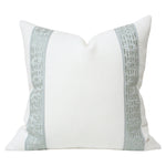 Cream Linen with Muted Aqua Fretwork Trim (Last Chance)