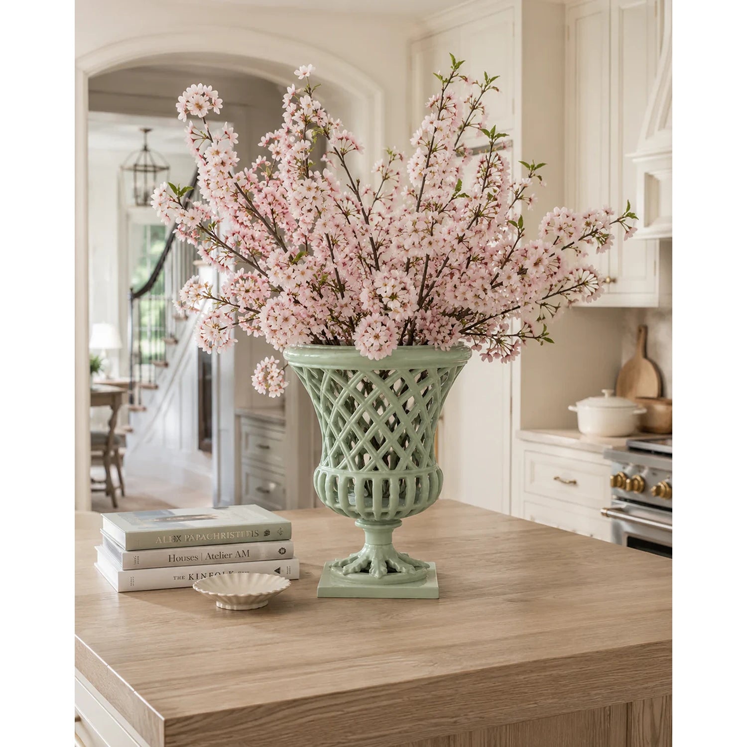 16" Soft Green Lattice Urn