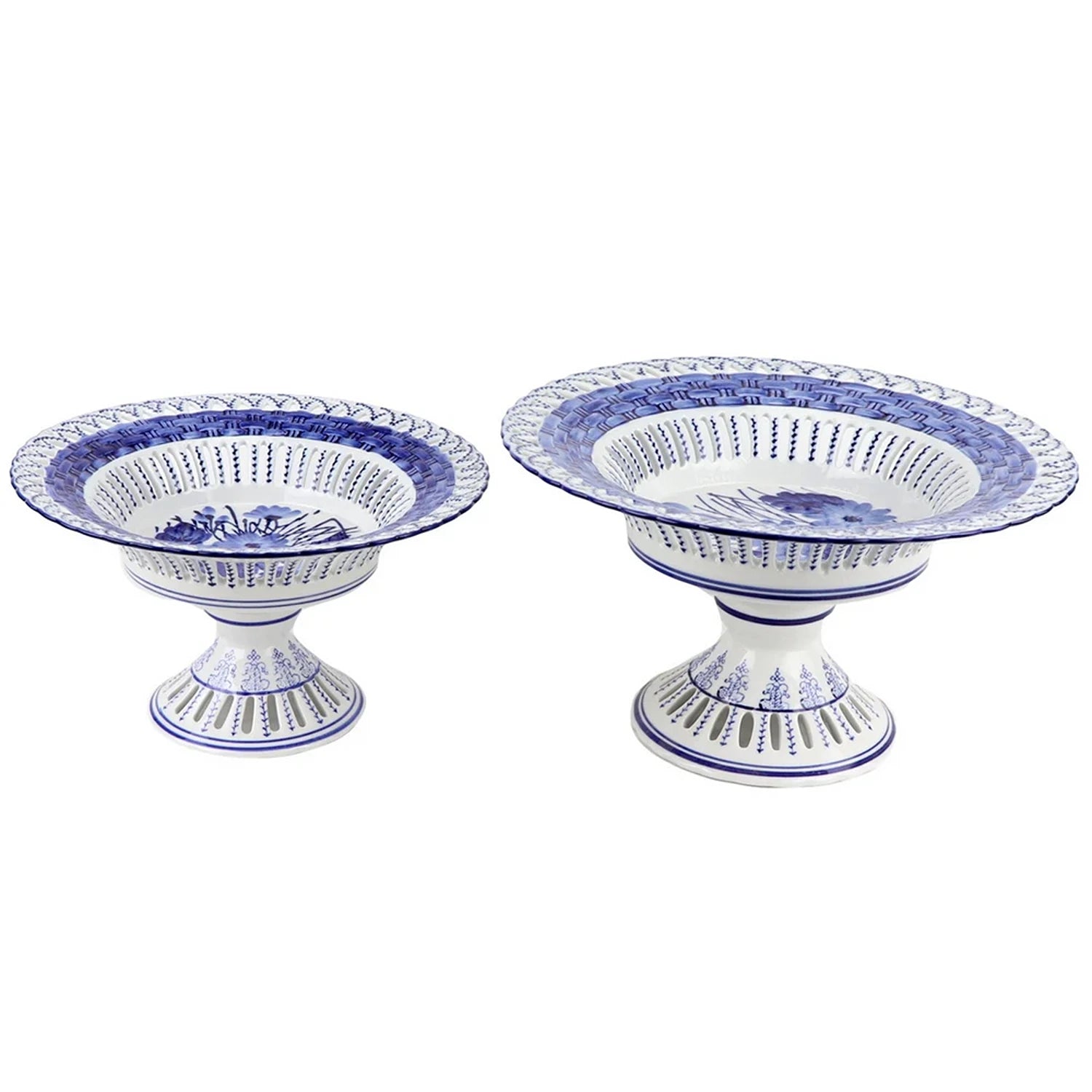 Blue and White Pierced Pedestal Bowl