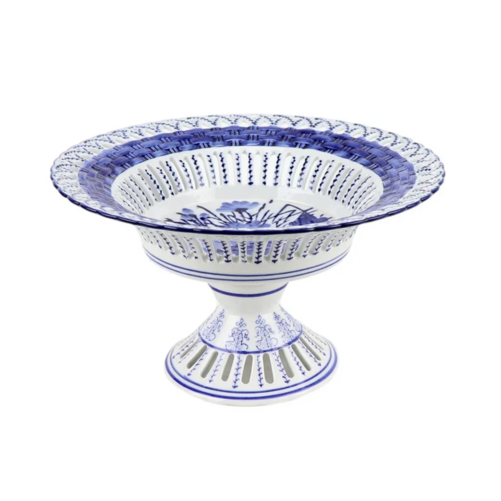 Blue and White Pierced Pedestal Bowl