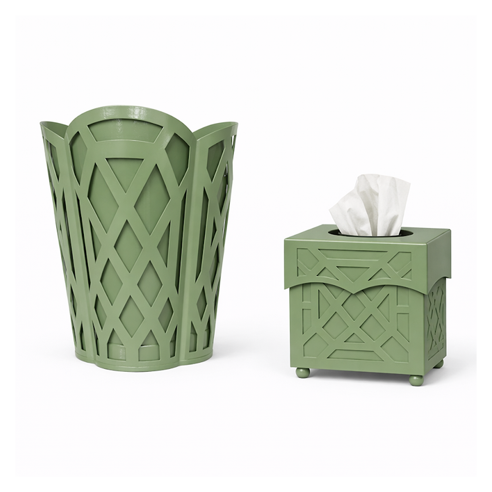 Dark Celadon Chippendale Wastepaper Basket & Tissue (3 Options)