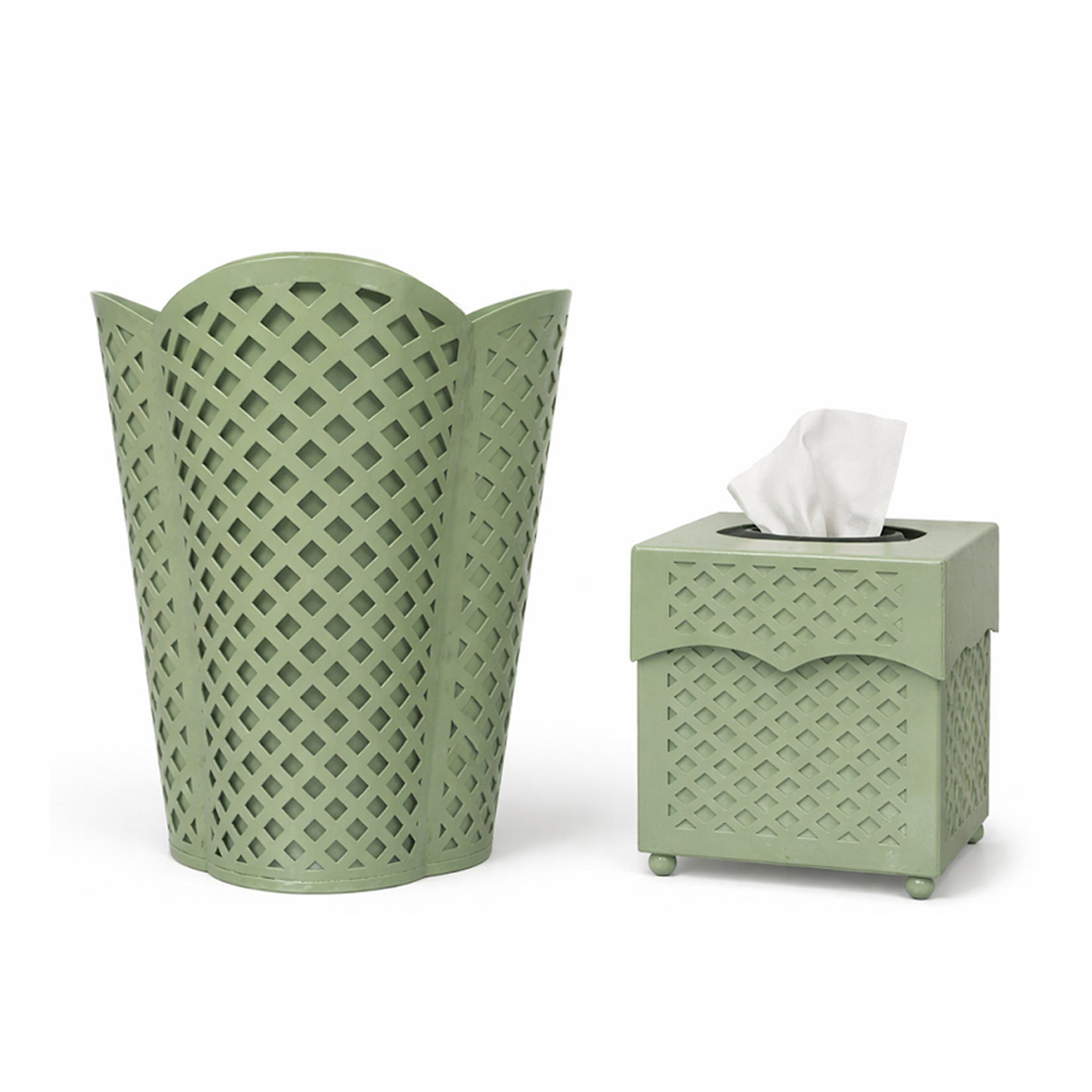 Dark Celadon Lattice Wastepaper Basket & Tissue (3 Options)