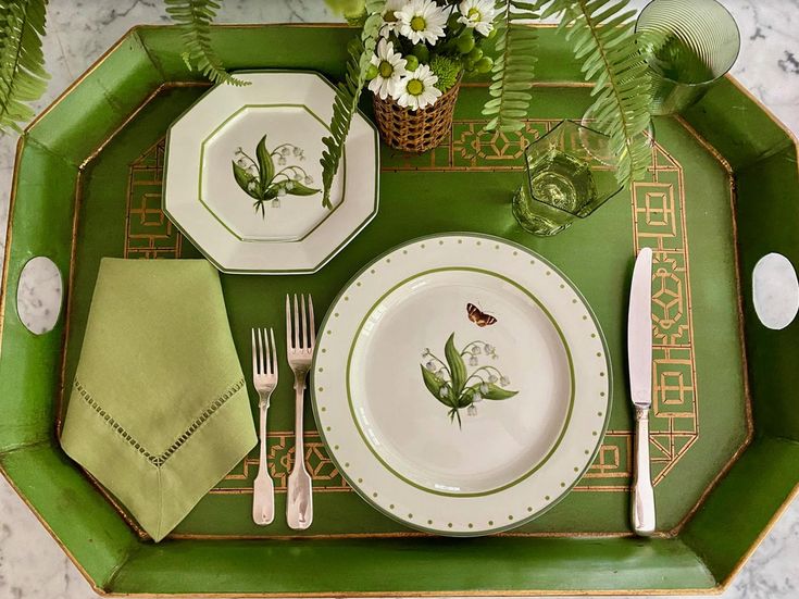 Lily of The Valley Green and White Salad Plate