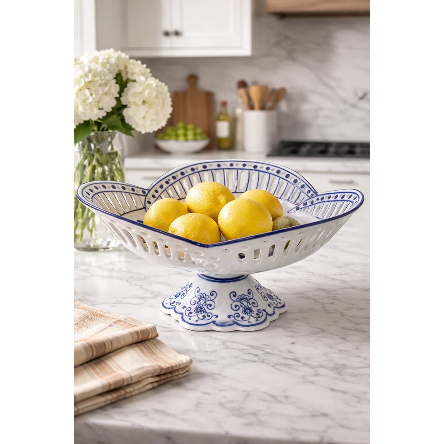 Scalloped Floral Pierced Pedestal Bowl