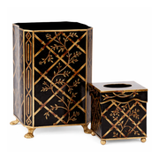 Black Bamboo & Floral Wastepaper Basket & Tissue (3 Options)