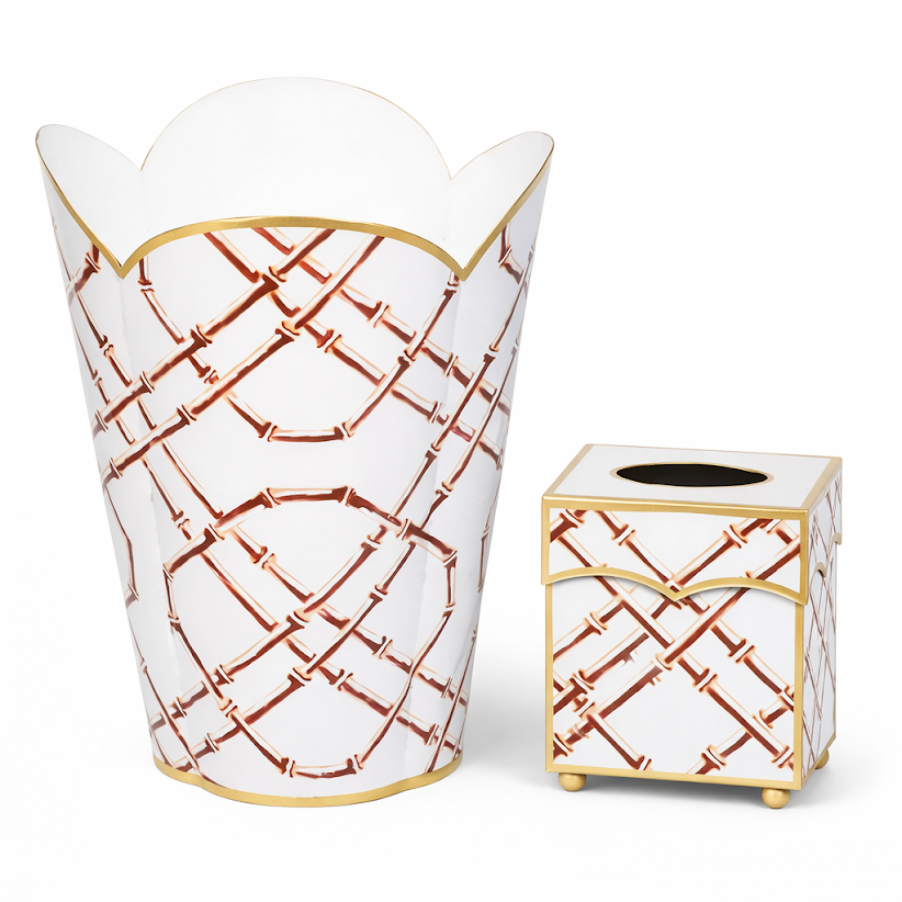 Tan Bamboo Wastepaper Basket & Tissue Set