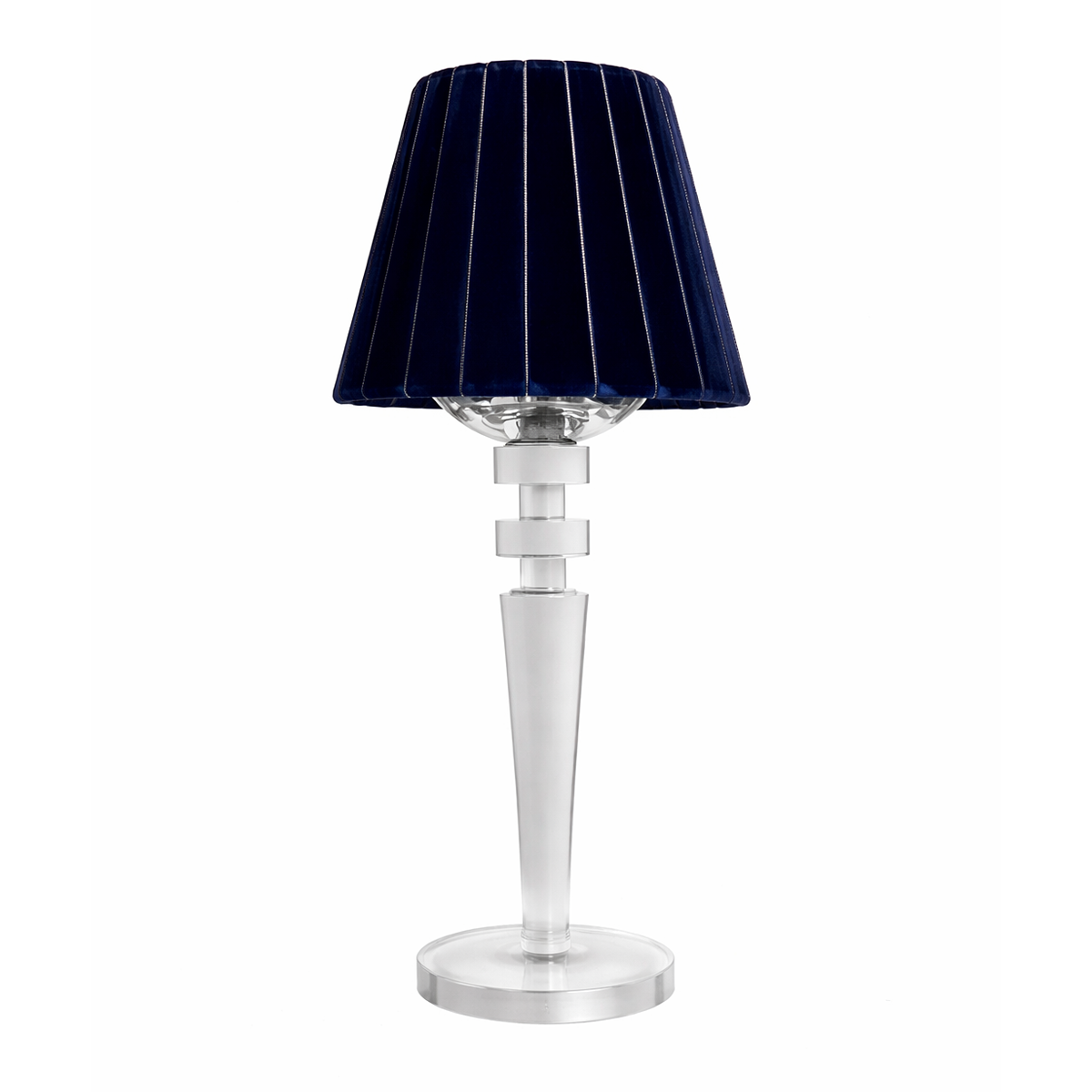 Tall Crystal Rechargeable Lamp with Navy Velvet Shade