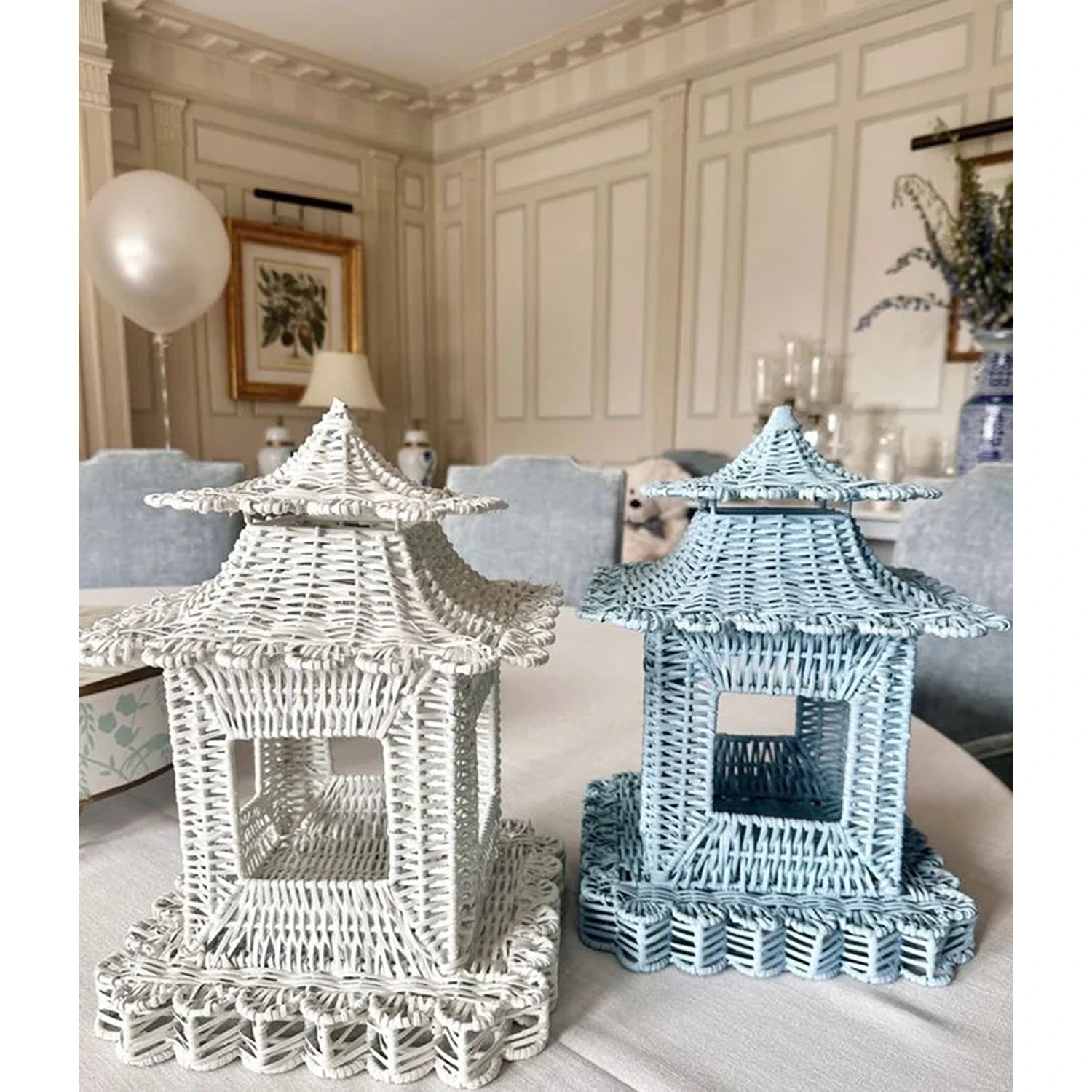 Pale Blue Scalloped Wicker Pagoda (3 Sizes)