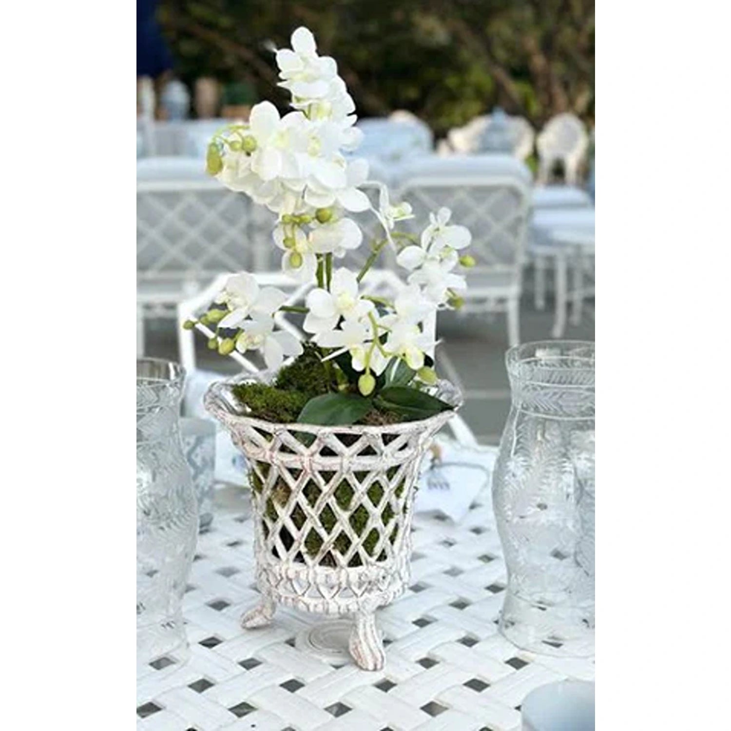 Ivory & Gold Lattice Footed Planter