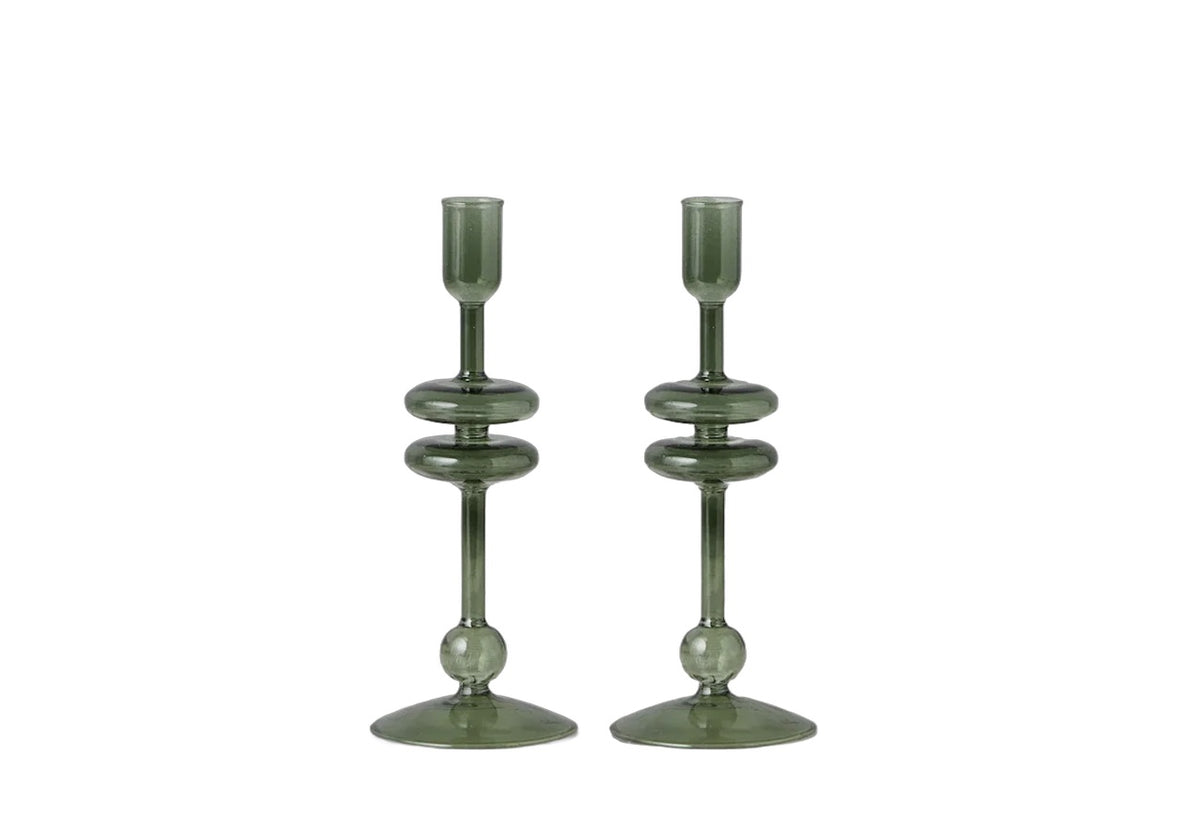 Emerald Glass Candlestick Pair