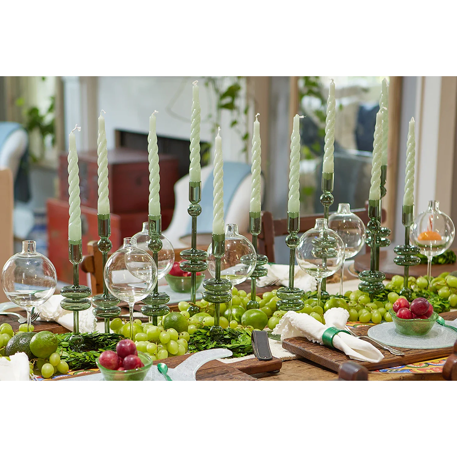 Emerald Glass Candlestick Pair