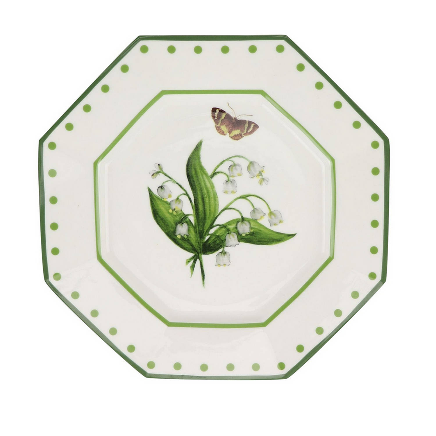 LILY OF THE VALLEY and Butterfly GREEN AND WHITE SALAD PLATE