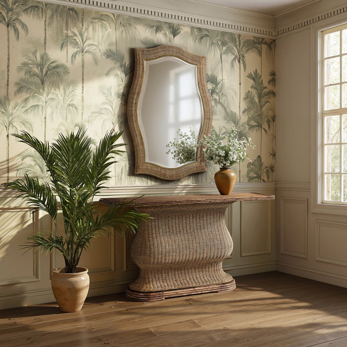 Palm Court Rattan Console Table, 63"