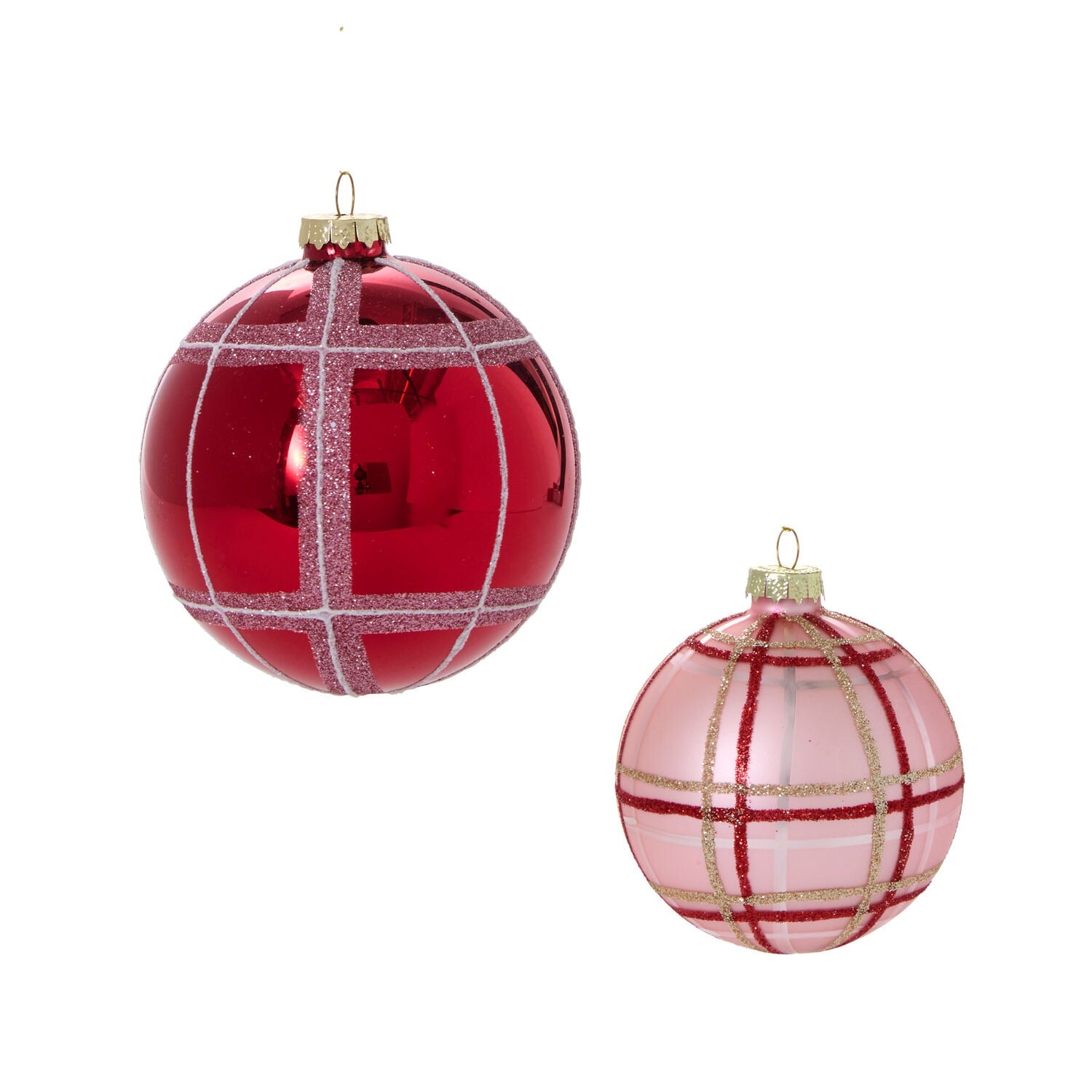 Glitter Plaid Ornament - Set of 6