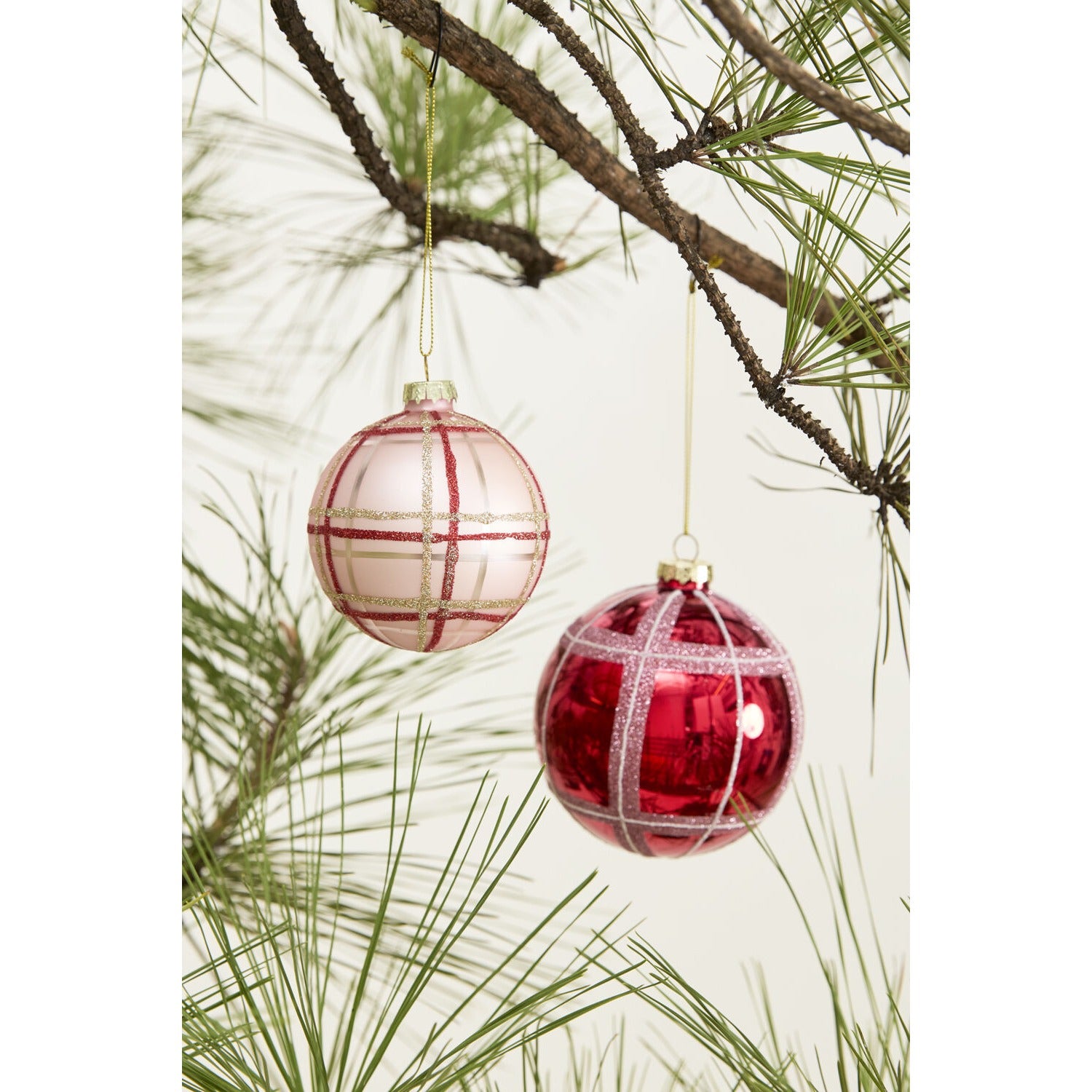 Glitter Plaid Ornament - Set of 6