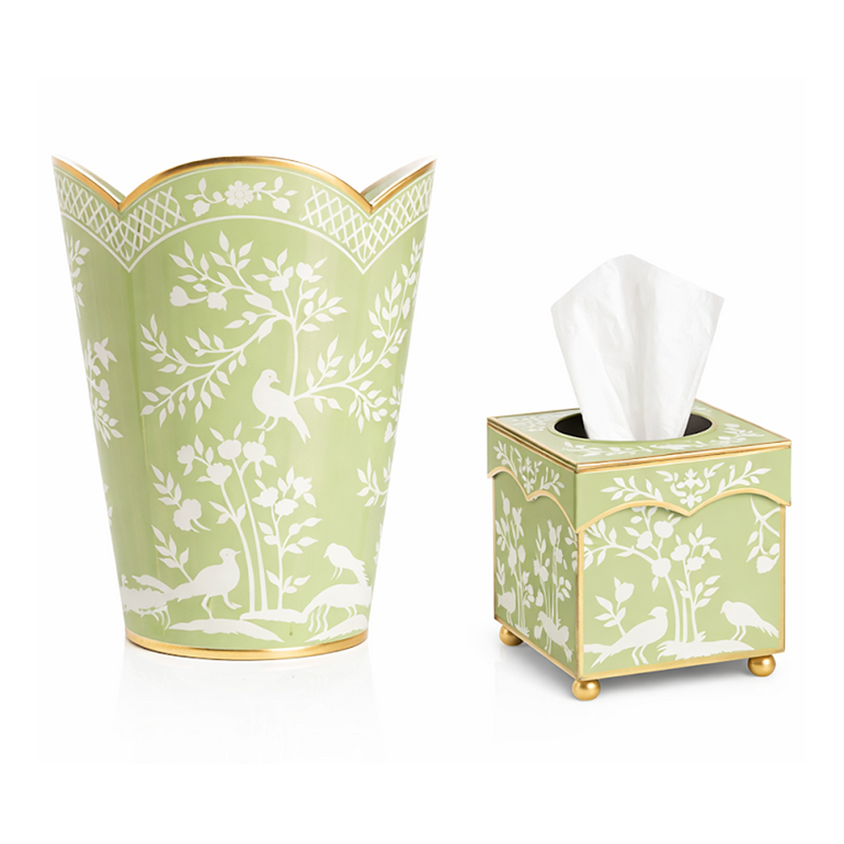 Grass Green & White Wastepaper Basket & Tissue (3 Options)