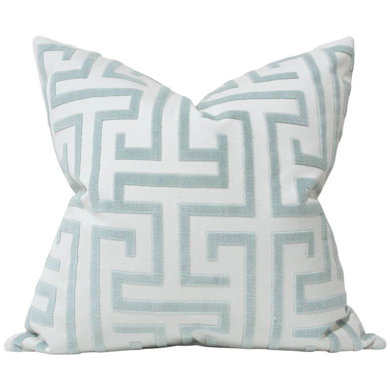 Greek Key Cut Velvet Muted Aqua (Limited)