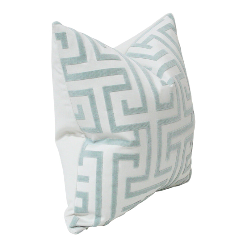 Greek Key Cut Velvet Muted Aqua (Limited)