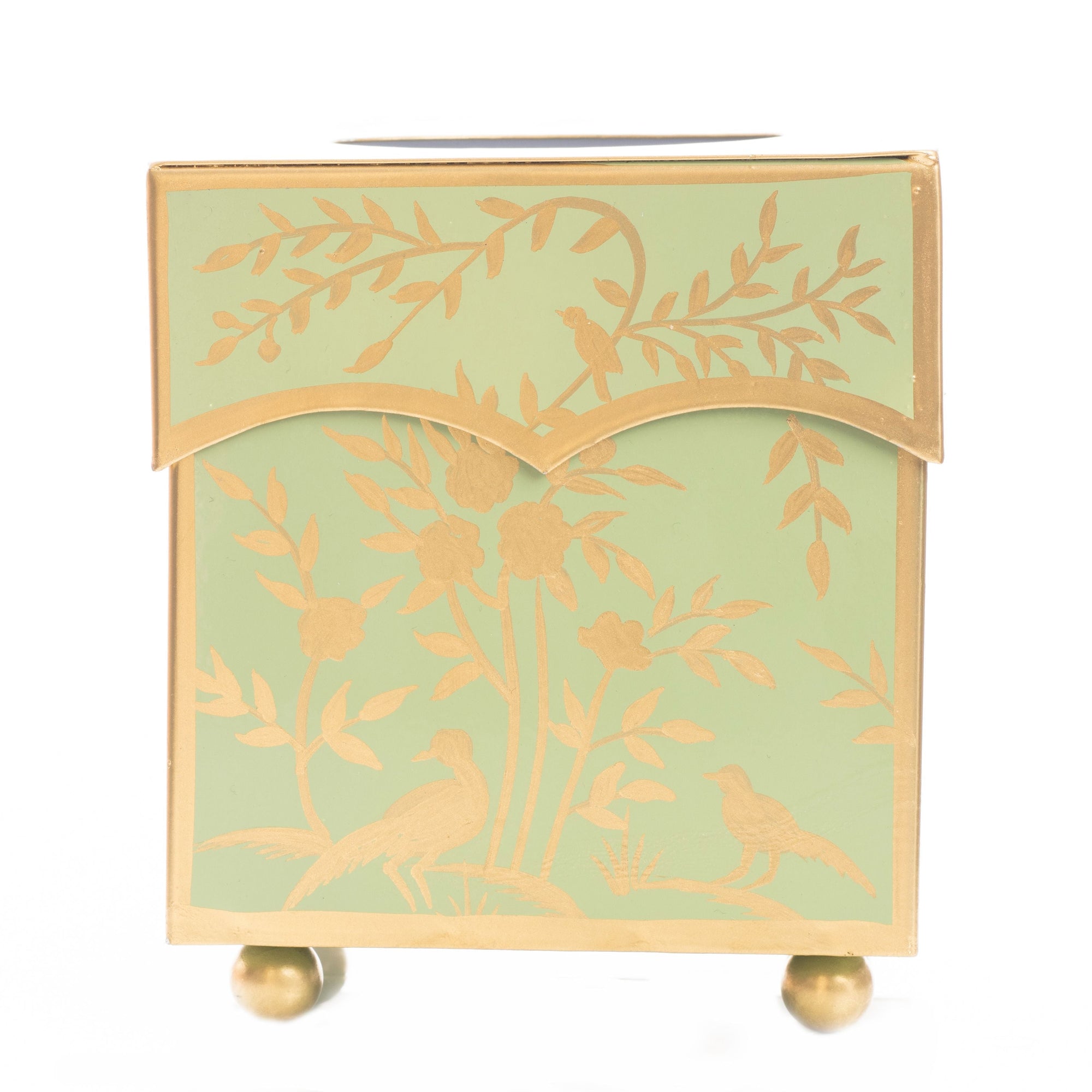 Spring Green & Gold Chinoiserie Wastepaper Basket & Tissue