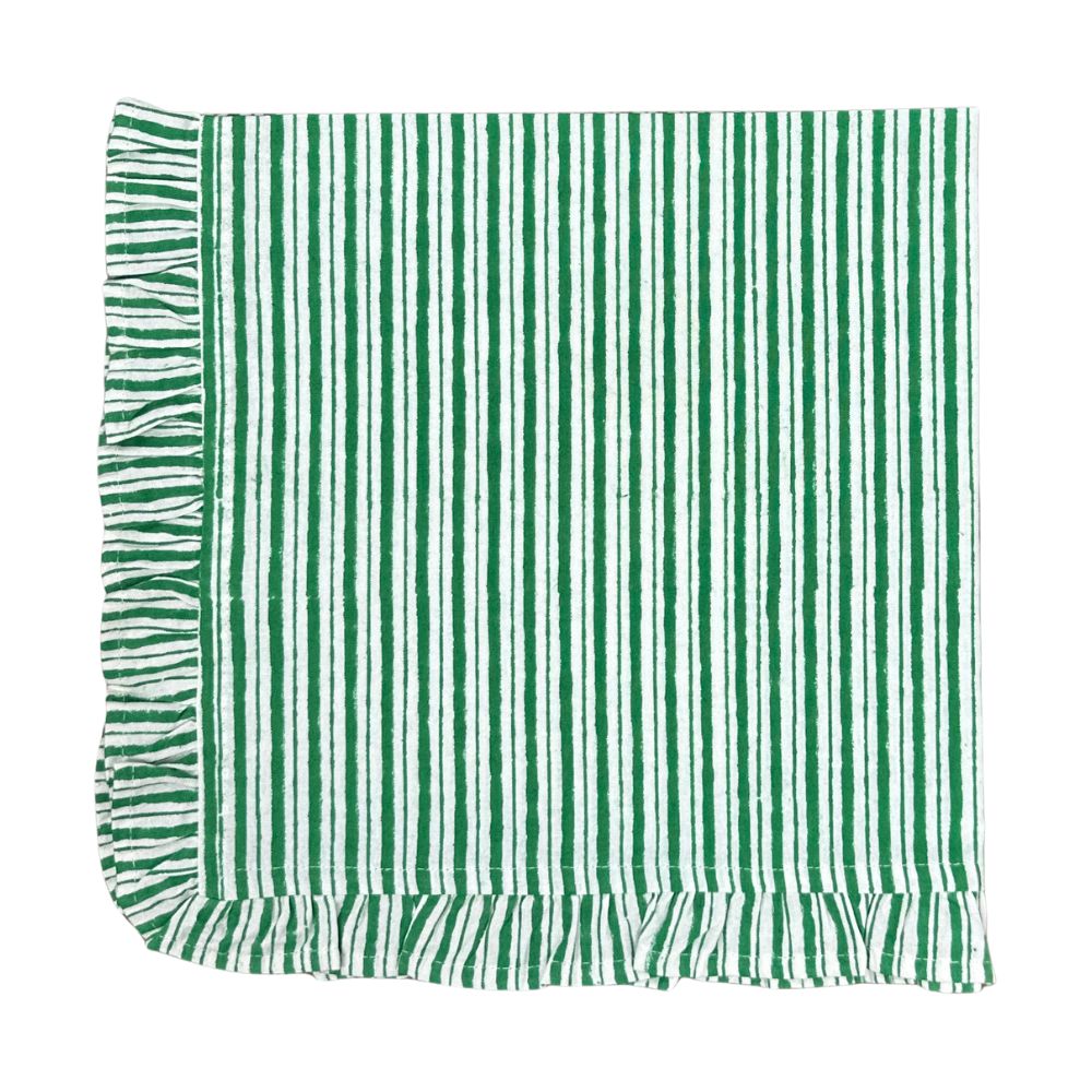 Green Stripe Ruffle Napkins (Set of 4)