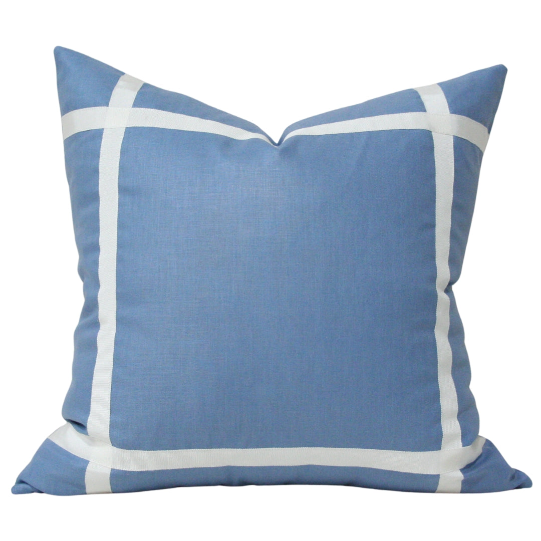 Hampton Blue Glazed Linen with Off-White Ribbon - Set of 3