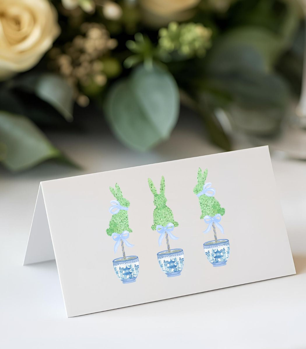 Bunny Topiary with  Blue Bow - Place Cards