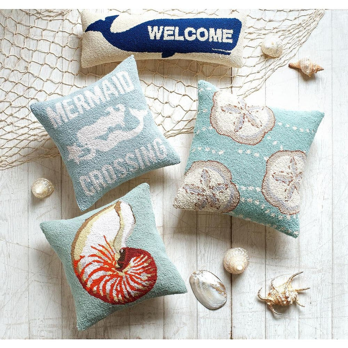 Welcome Blue Whale Hook Pillow