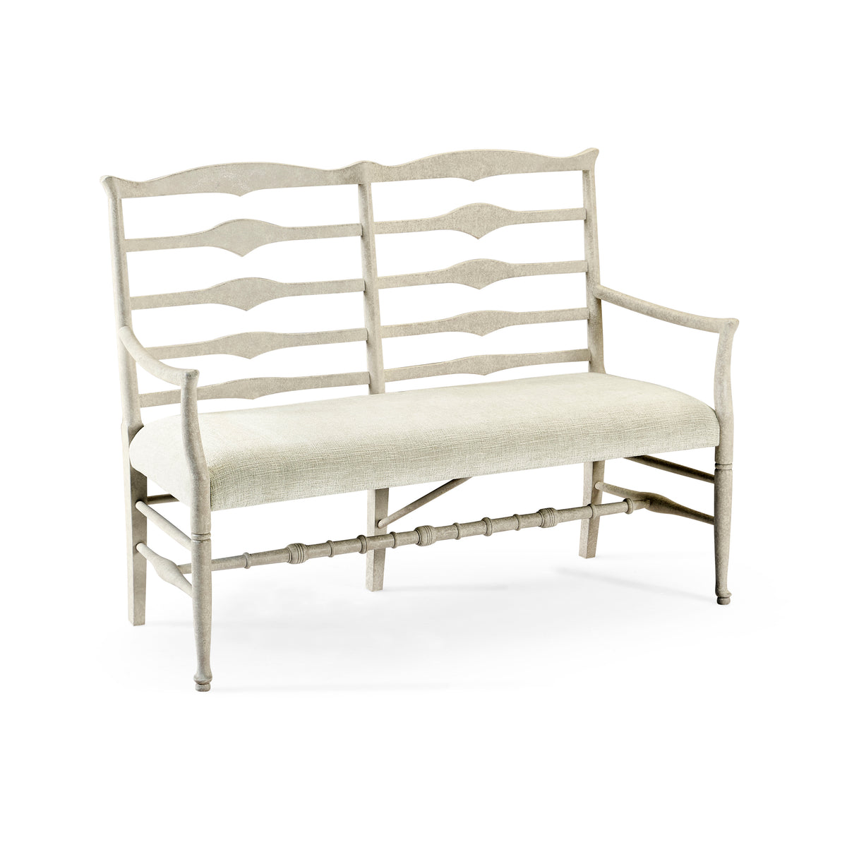 Casual Ladderback Bench - Whitewash Driftwood