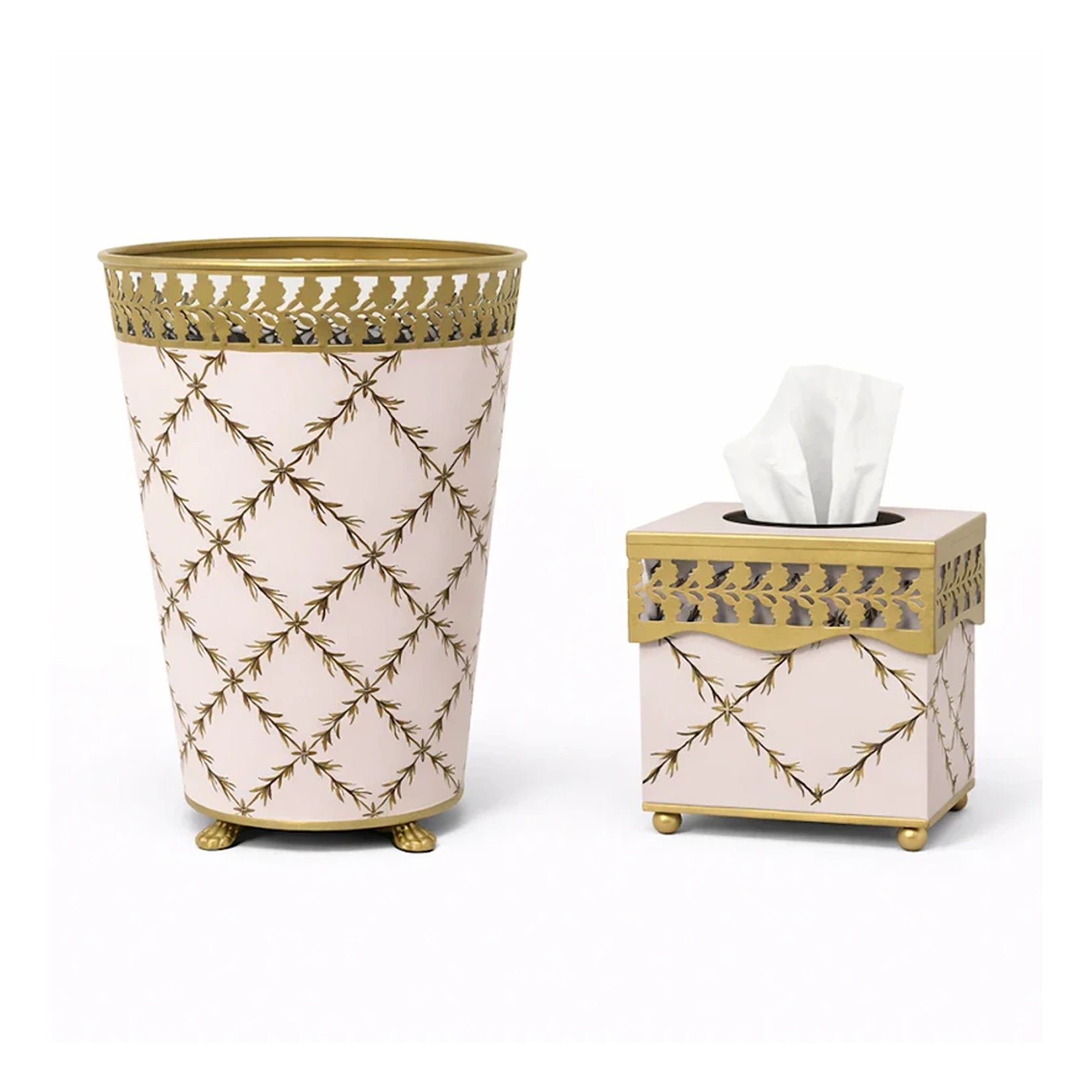 Pink Pierced Gold Leaf Wastepaper Basket & Tissue (3 Options)