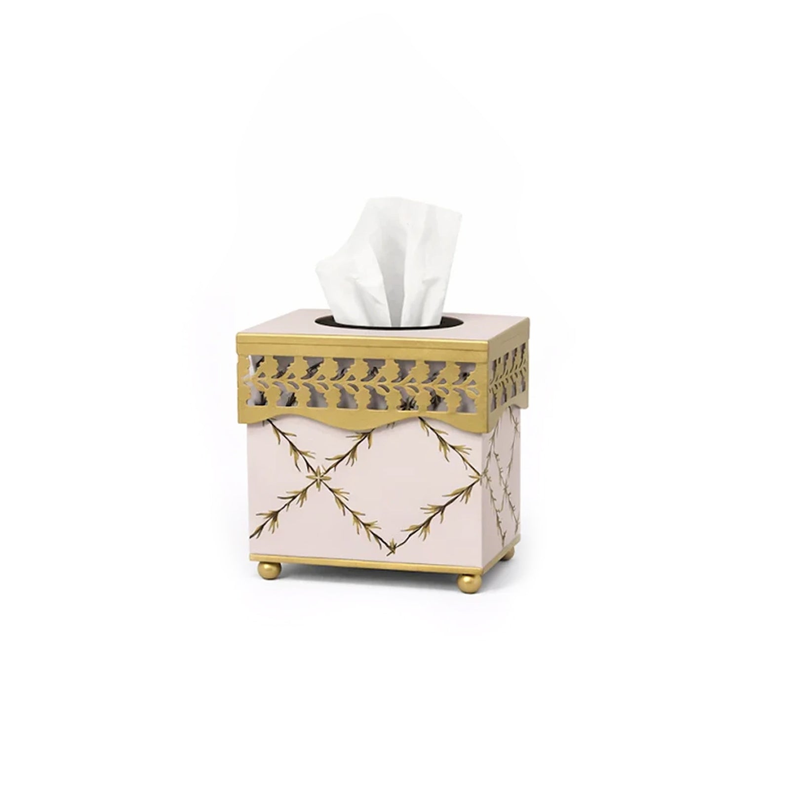 Pink Pierced Gold Leaf Wastepaper Basket & Tissue (3 Options)