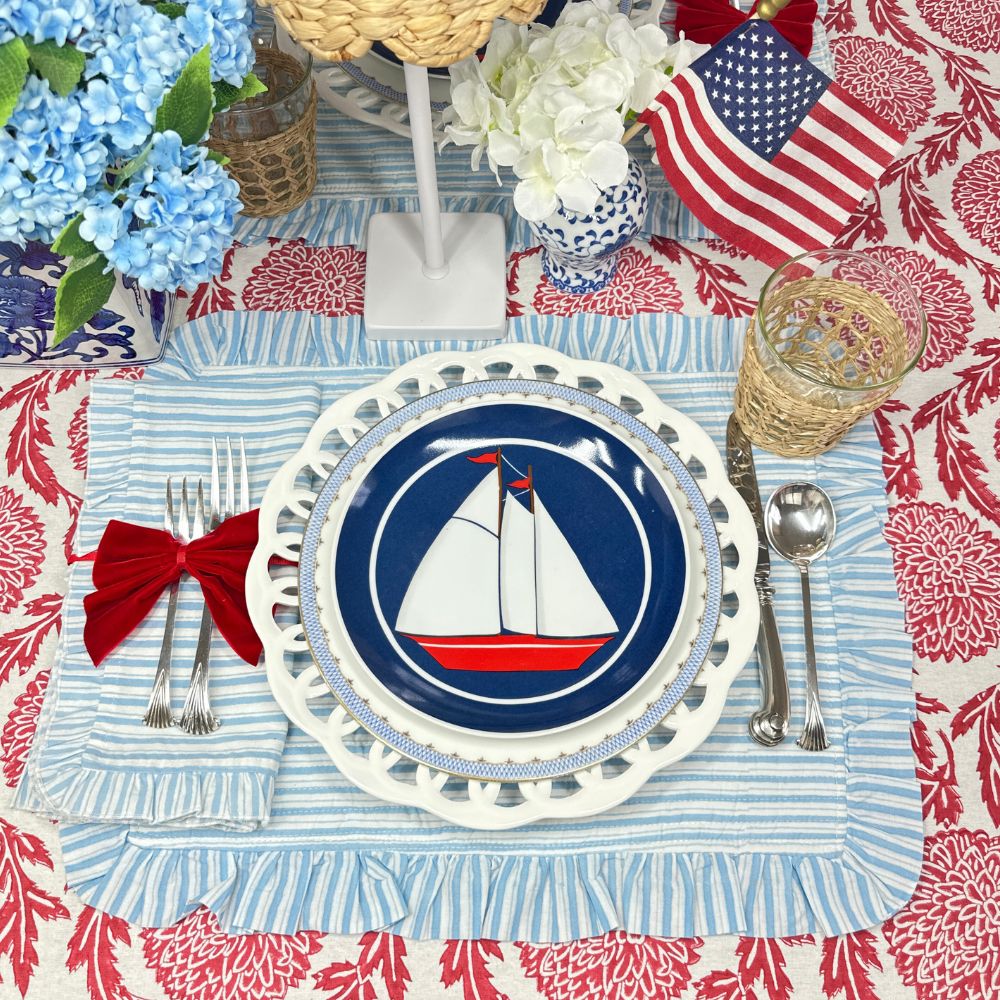 Blue Stripes - Quilted Placemats with Ruffle  - Set of 4