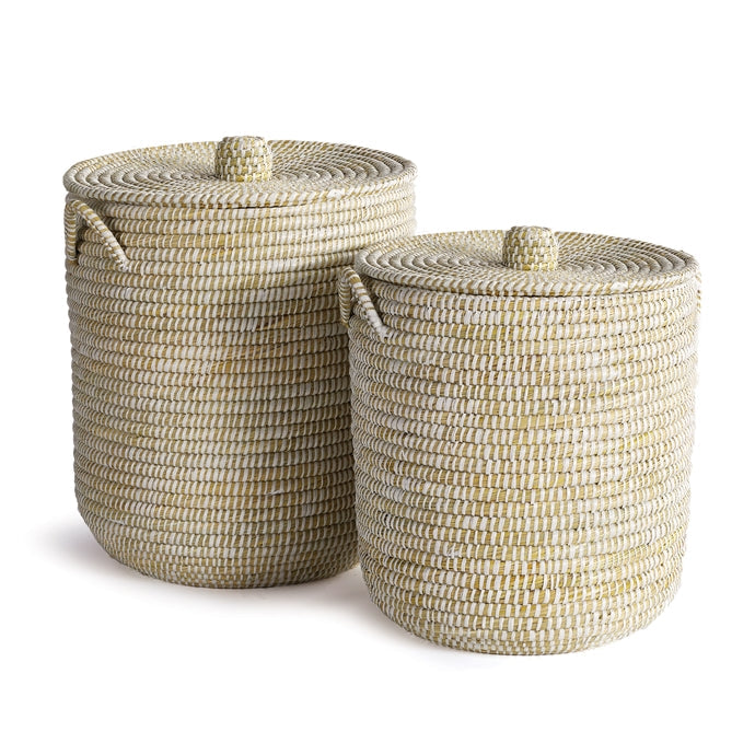 RIVERGRASS HAMPER BASKETS WITH LIDS, SET OF 2