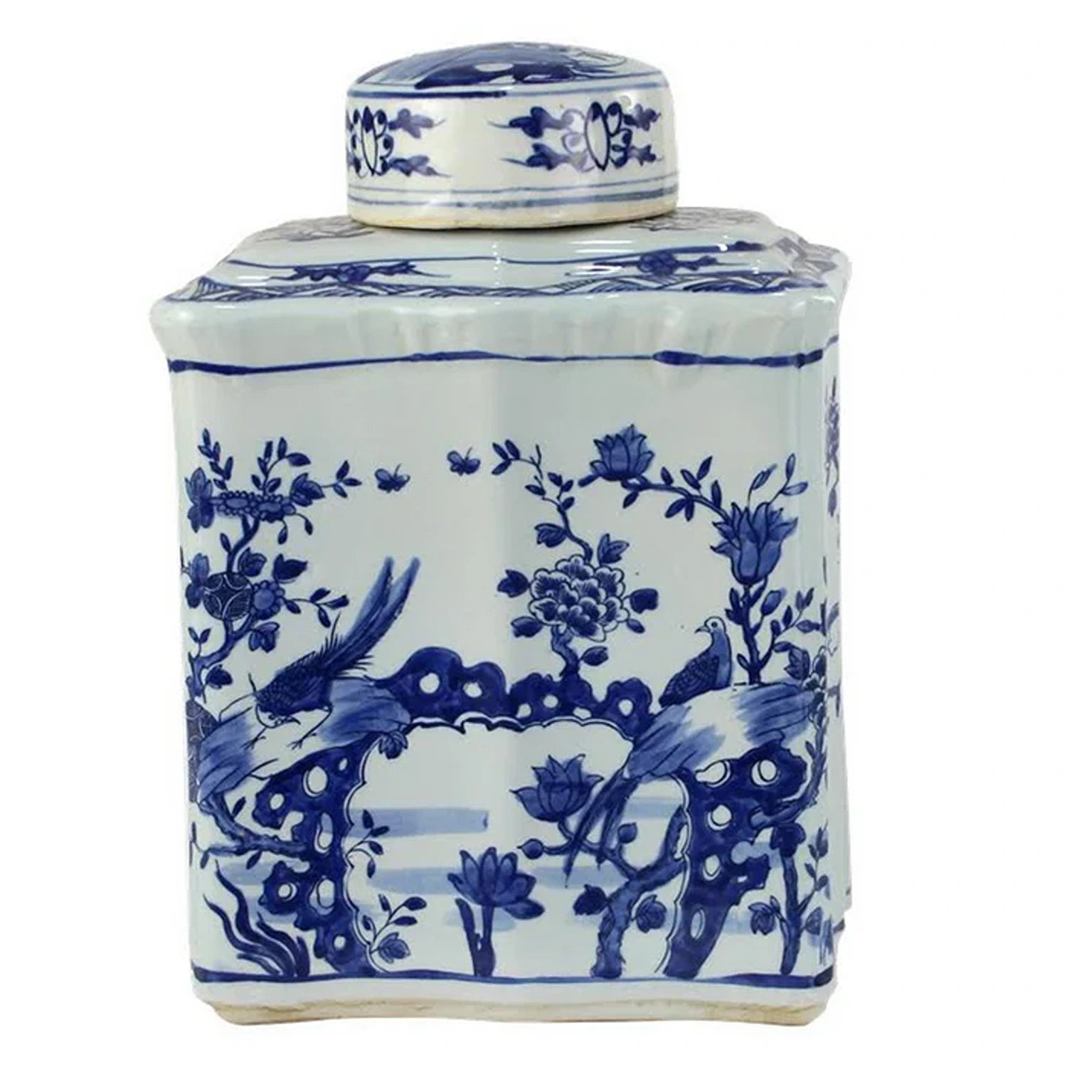 Scalloped Pheasant Floral Tea Jar