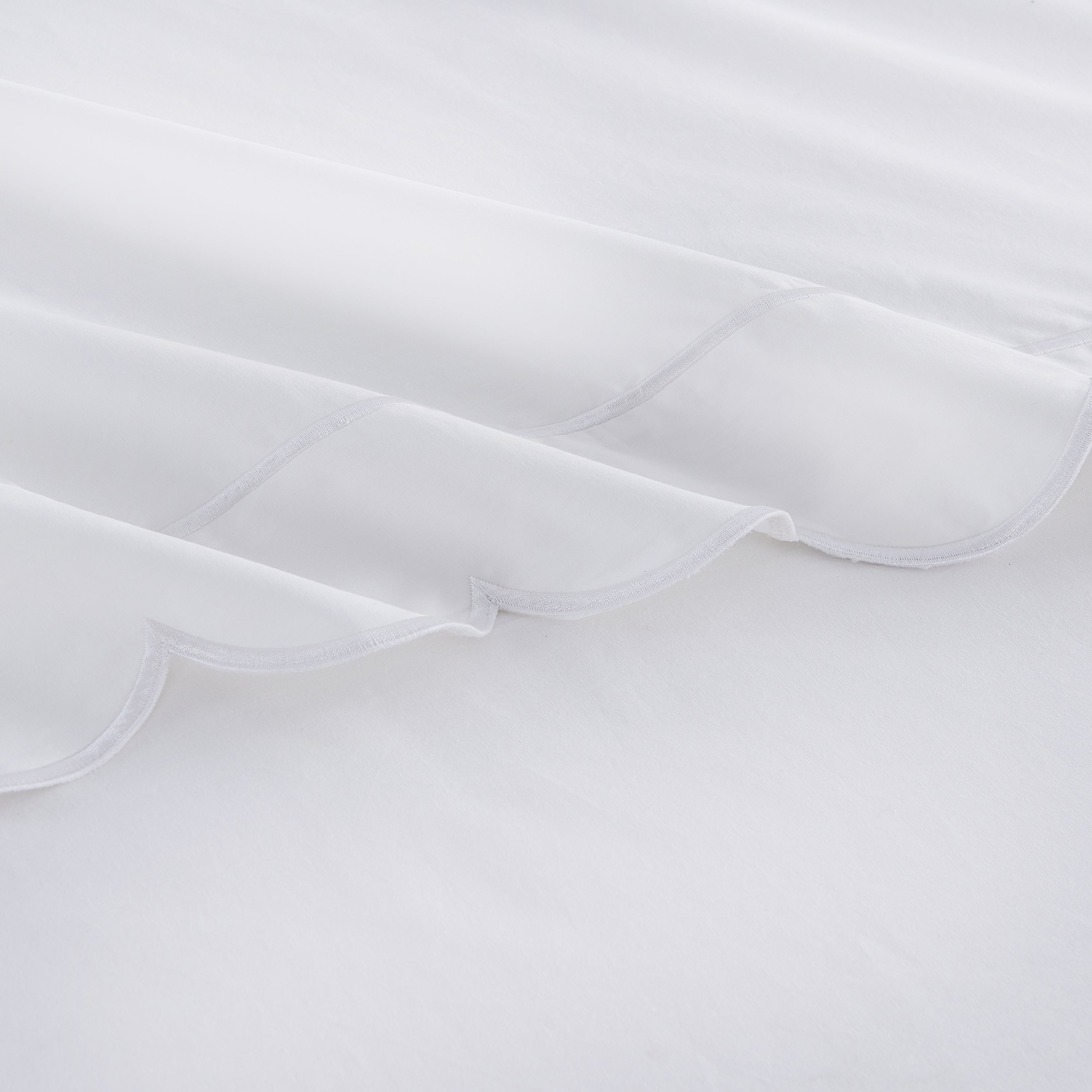 Scallop Frame Embroidered Cotton Percale Pillowcase Pair