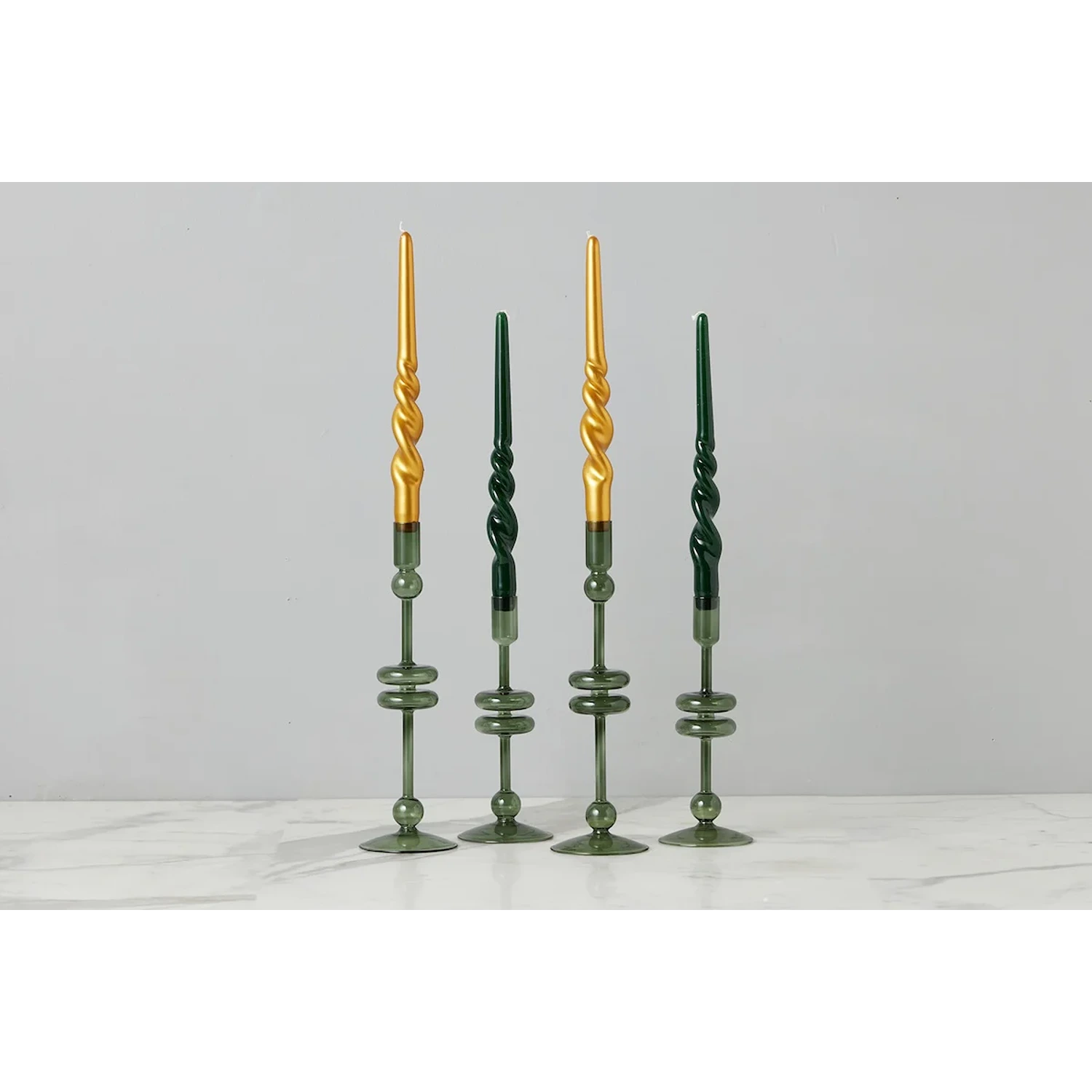 Emerald Glass Candlestick Pair