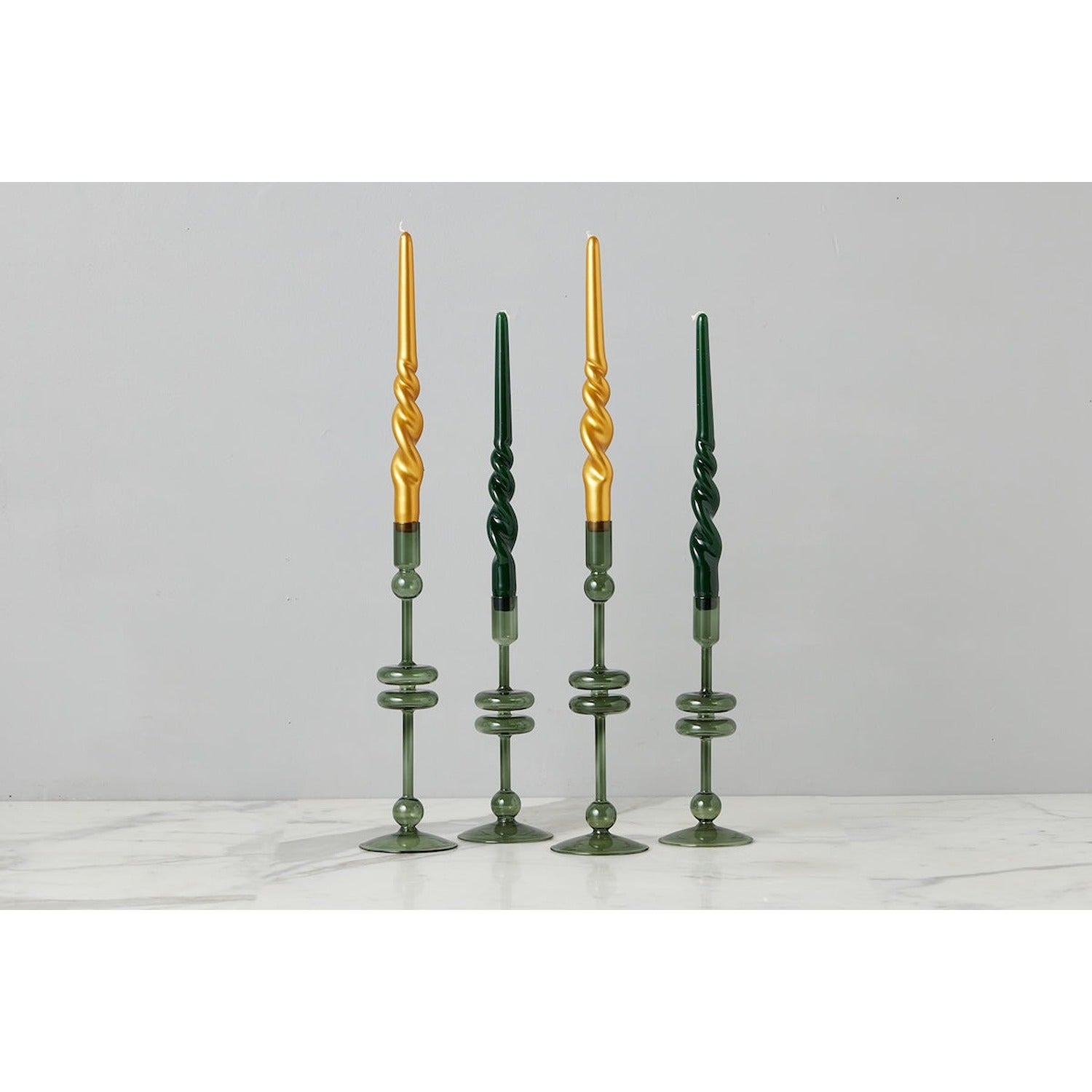Lacquer Tall Twisted Taper Candles, Spruce, Set of 2